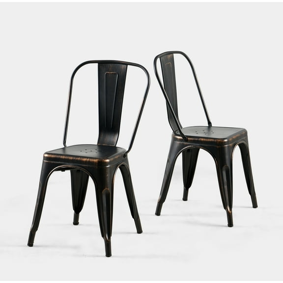 SOLEGGIATA Metal Dining Chairs Set of 2 Tolix Vintage Stackable Bistro Cafe Restaurant Kichen Indoor/Outdoor Vintage Onyx Distressed Black