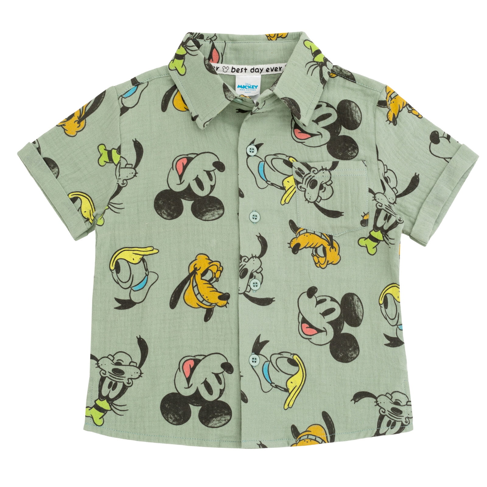 Disney Mickey Mouse Goofy Donald Duck Cotton Gauze Button Down Shirt, T-Shirt and Shorts 3 Piece Outfit Set Infant to Little Kid