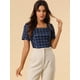 thumbnail image 3 of Blusa de cuadros Allegra K Cuello Cuadrado Mujer Manga Corta Verano Oficina Azul Marino XL, 3 of 6