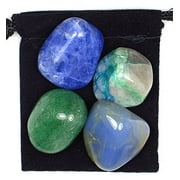 Blood Pressure Control Tumbled Crystal Healing Set with Pouch & Description Card - Aventurine, Labradorite, Sodalite, and Tourmaline