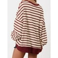 thumbnail image 7 of PRETTYGARDEN Womens Fall Striped Oversized Sweatshirt Long Sleeve Button Up Henley Neck Waffle Knit Pullover Tunic Tops, 7 of 7