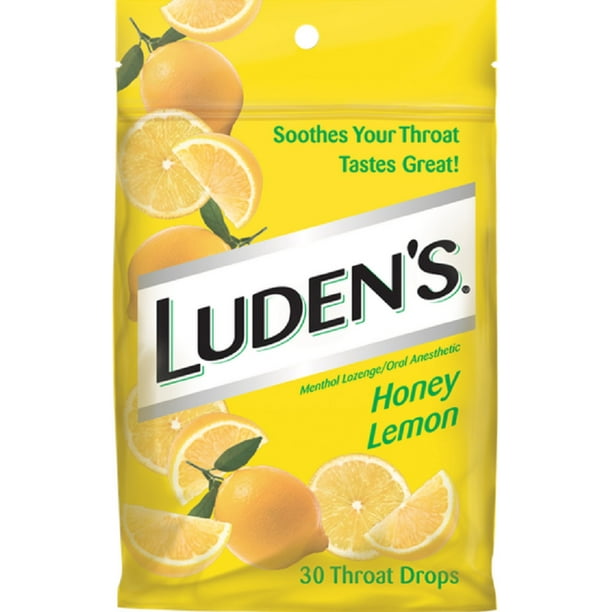 Luden's Throat Drops,Menthol Lozenge/ Oral Anesthetic Honey Lemon 30 ea (Pack of 6)