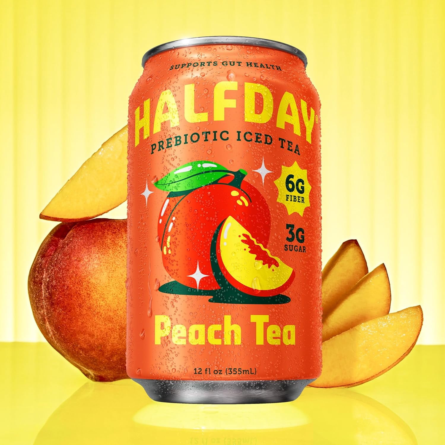 Halfday Prebiotic Peach Iced Tea Drink, 6g Fiber, 12 fl oz Single Can