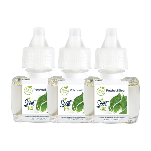 Scent Fill 100% Natural Patchouli Spa Plug in Refill  Essential Oil Air Freshener, 3 Scented Refills