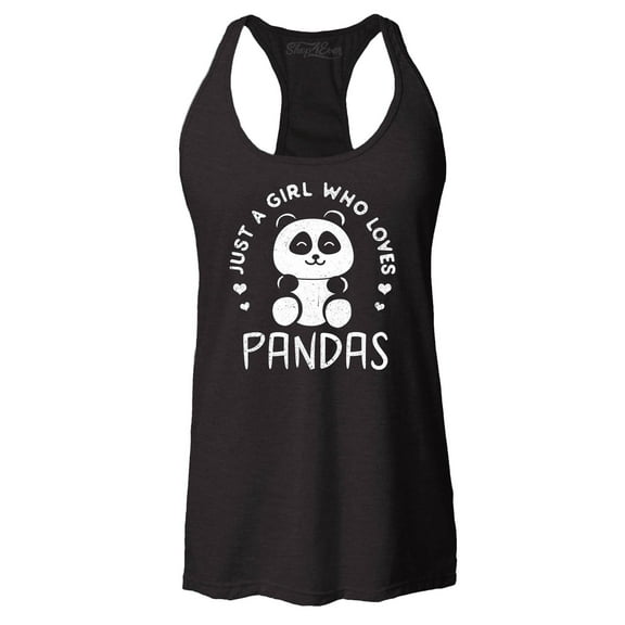 Shop4Ever Women's Just A Girl Who Loves Pandas Panda Bear Racerback Tank Top XX-Large Black