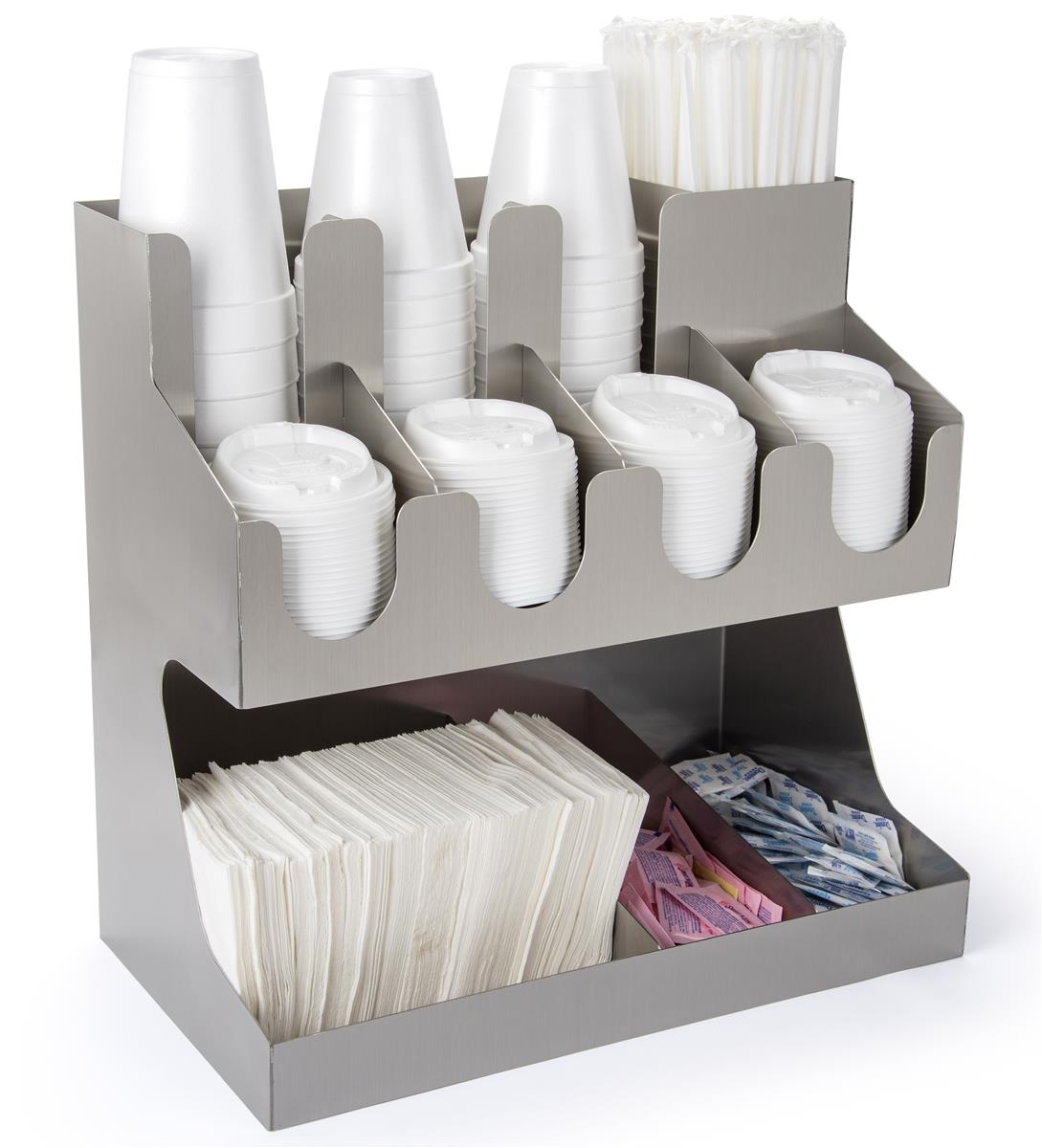 Displays2go Countertop Condiment Organizers, 11 Compartments Stainless Steel (SSSTN11SIL