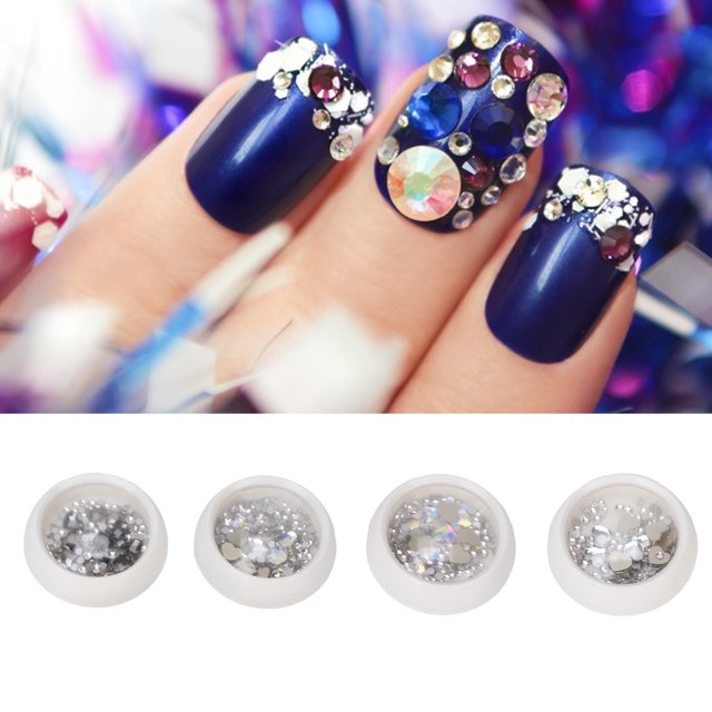 Decoración de uñas ANGGREK 4 piezas diferentes formas diamantes de imitación lentejuelas brillantes