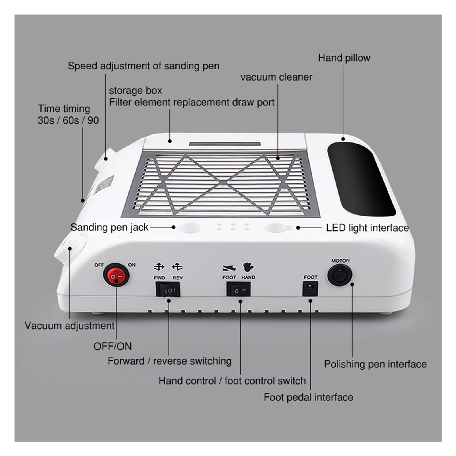48W 6 In 1 Nail Drill Machine Polishing Machine With Nail Lamp Nail Vacuum Cleaner Salon Equipment ,Efficient Heat Dissipation