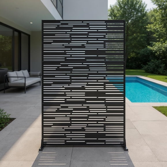 Metal Privacy Screen, 72" H x 44" W Freestanding Decorative Privacy Screen Panels, Outdoor Portable Fence Divider Screens with Stand, for Outside/Patio/Balcony/ Deck/Garden/Indoor