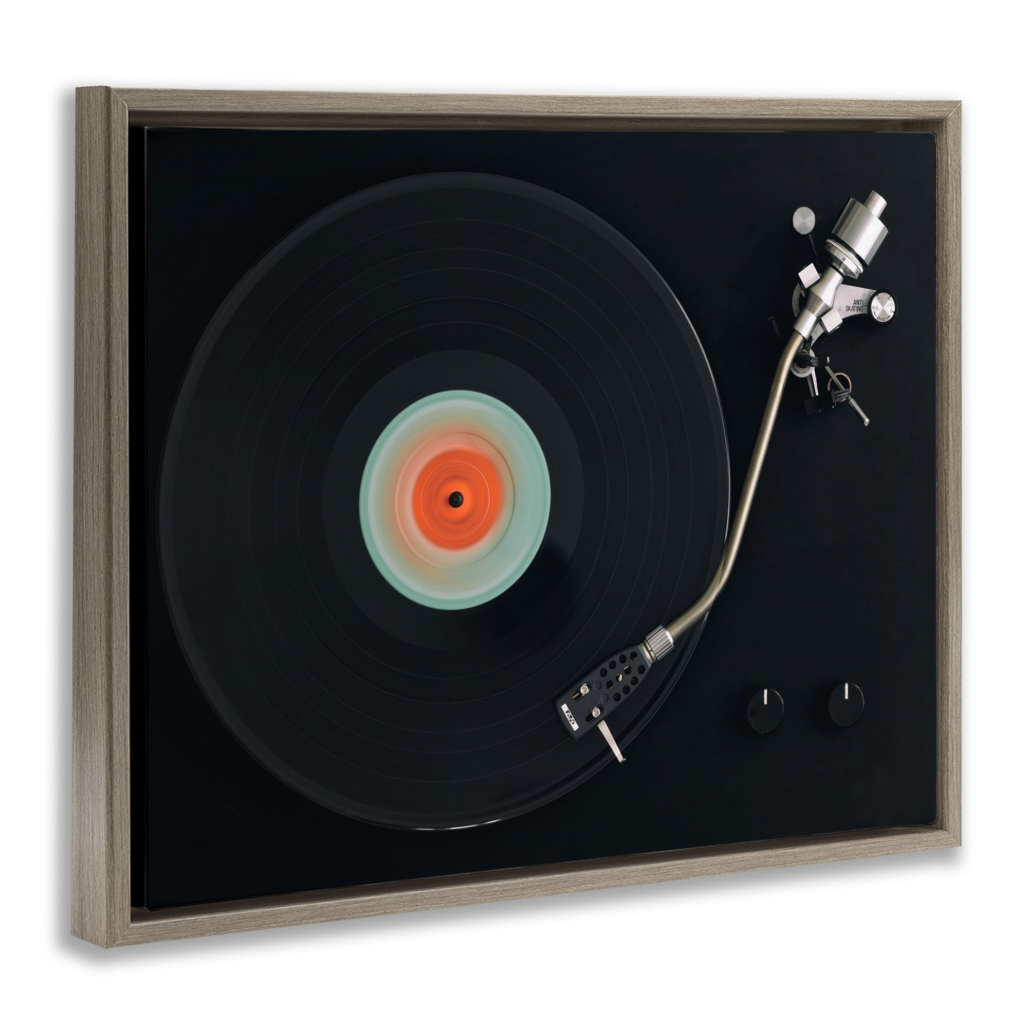 Stupell Industries Vintage Spinning Record Brown Framed Floater Canvas Wall Art, design by Tom Quartermaine