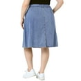 thumbnail image 4 of DARING DIVA Women's Plus Outfits Tie Waist Button Front Midi Denim Skirt 1X Grey Blue, 4 of 6