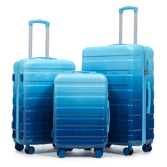 Paproos 3 Piece Luggage Set, Hardshell Carry on Luggage with Spinner Wheel, TSA Lock, Expandable Hardside Suitcase with Gradient Color, 20in 24in 28in Suitcase Set for Travel, Navy Light Blue
