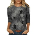 thumbnail image 3 of VKOYWKM Halloween Shirts for Women 3/4 Sleeve Funny Spiderweb Graphic T Shirt Crew Neck Loose Tunic Tops Halloween Spooky Print Tees, 3 of 6