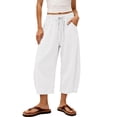 thumbnail image 2 of Petite Capri Pants Womens Wide Leg Palazzo 2026 Summer Casual Pull on High Waisted Barrel Lounge Flowy Cropped Beach Work Trousers White 2XL, 2 of 7