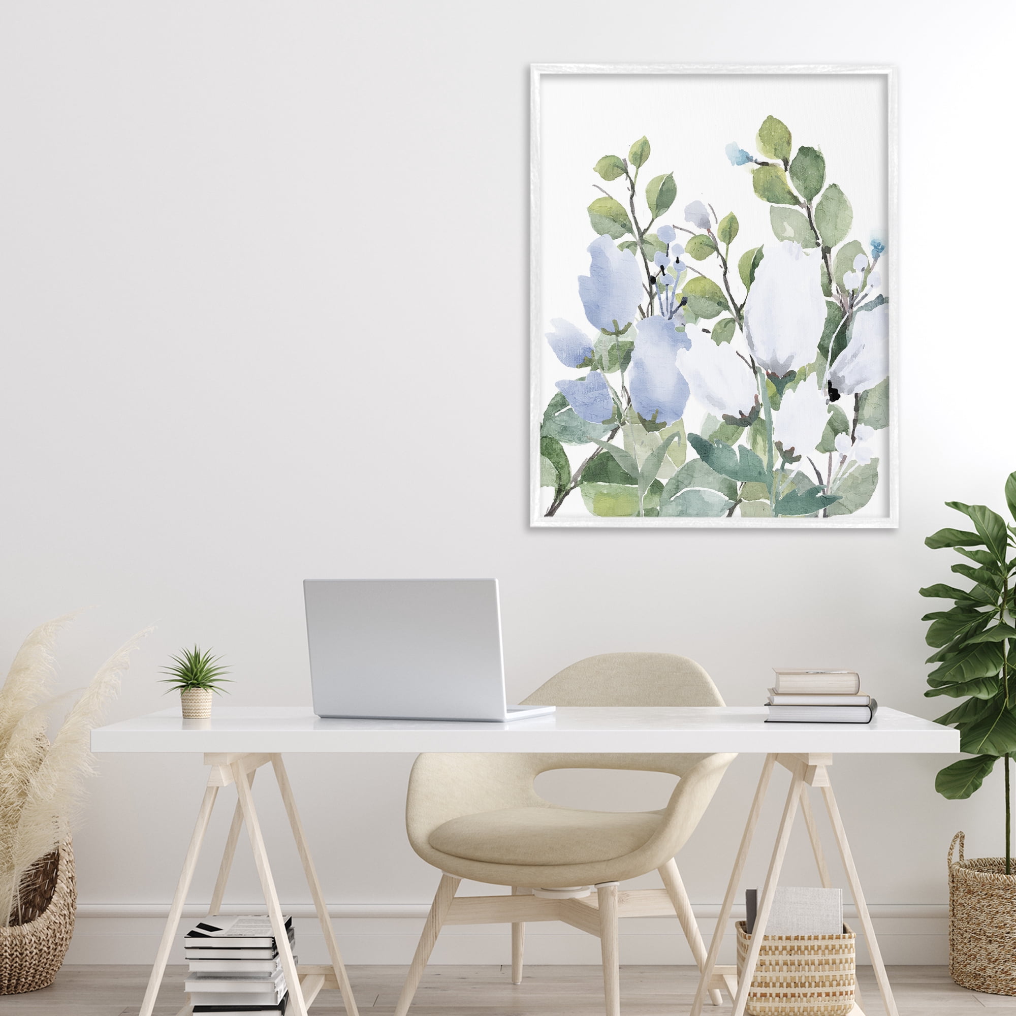 Stupell Industries Blue Spring Florals White Framed Giclee Art, design by Kim Allen