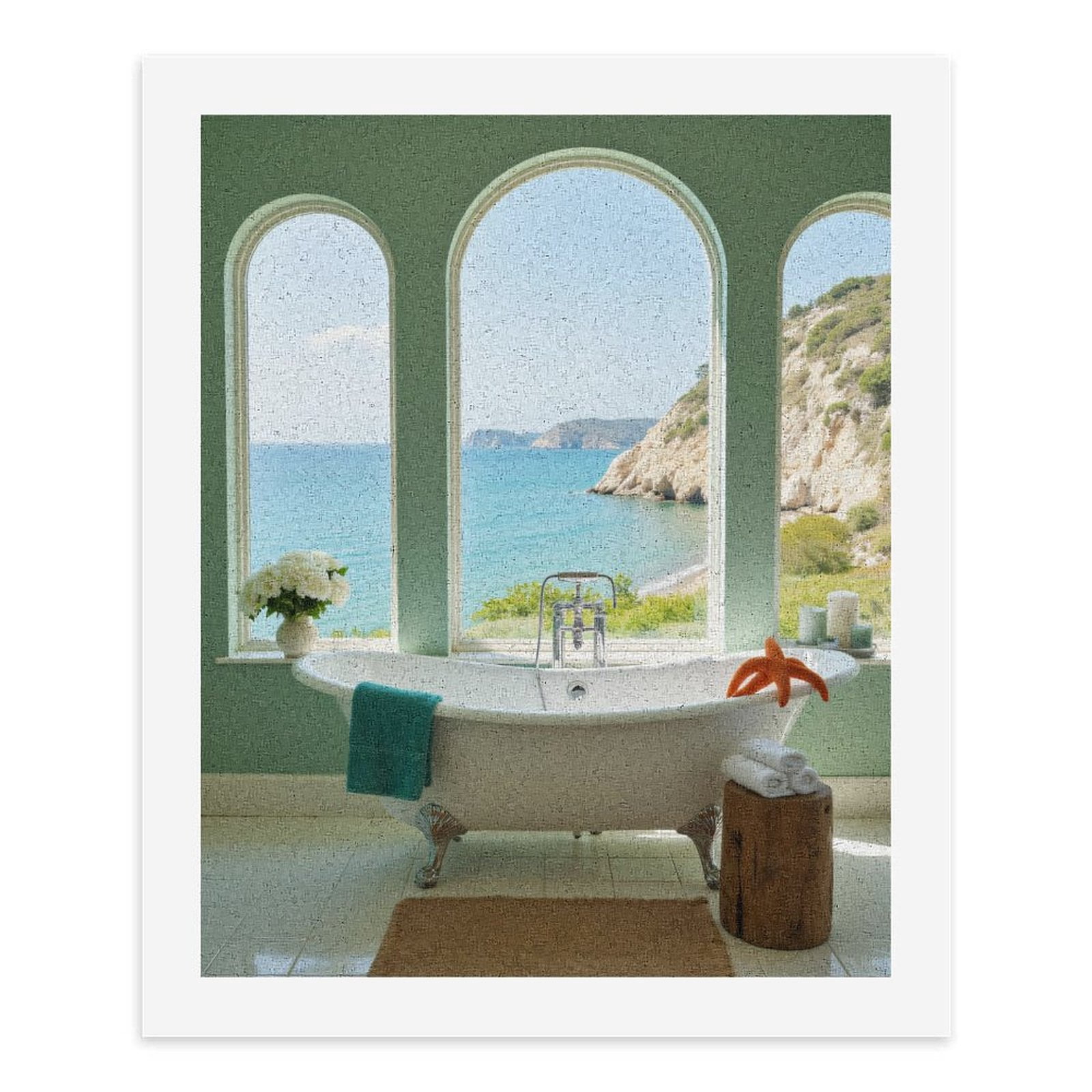 Paint by Numbers Kit for Adults, Luxurious Ocean View Bathroom Paint by Numbers, Easy Paint by Numbers Kit for Adults Beginner, DIY Adult Paint by Number Kits on Canvas, Home Decor