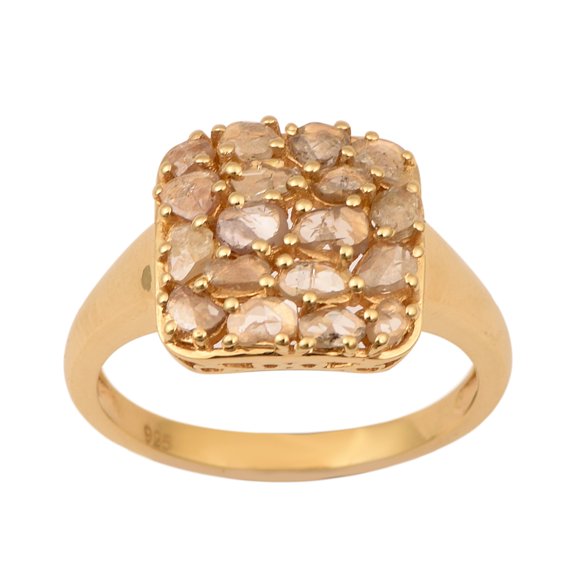 5.00 Ct Rose Cut Champagne Diamond 925 Sterling Silver Yellow Plated Cluster Women Wedding Ring