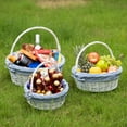 thumbnail image 7 of Traditional White Round Willow Gift Basket with Blue and White Gingham Liner and Sturdy Foldable Handles, Food Snacks Storage Basket, Set of 3, 7 of 7