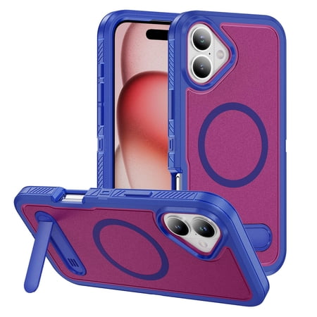 Dteck Magnetic & Seamless Stand for iPhone 16, Compatible with MagSafe, Military Grade Drop Protection, Slim Frosted Rugged Kickstand Phone Case for iPhone 16,Blue Rose