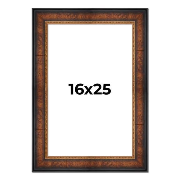 16x25 Frame Brown Walnut Gold Ornate Trim Solid Wood Plein Air Picture Frame | 3 Inch Moulding