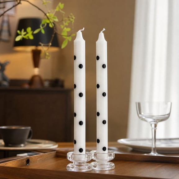 2 Pcs Black Polka Dot Taper Candles, 10 Inch Smokeless Tall Stick Candles for Dining Table, Wedding, Party & Home Interior Decor