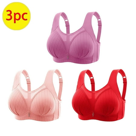 Itsame 3 Pack Everyday Casual Bra Set Womens Full Support Bra Wireless Comfort Bralette Pink Size M