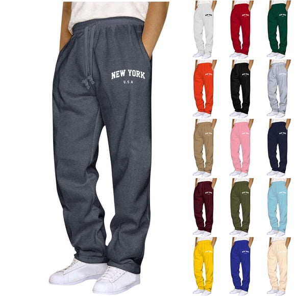 DDAPJ pyju Baggy Sweatpants for Men Letter Graphic Print Sports Jogger Pants Drawstring Workout Athletic Cargo Trousers with Pockets Light Blue L