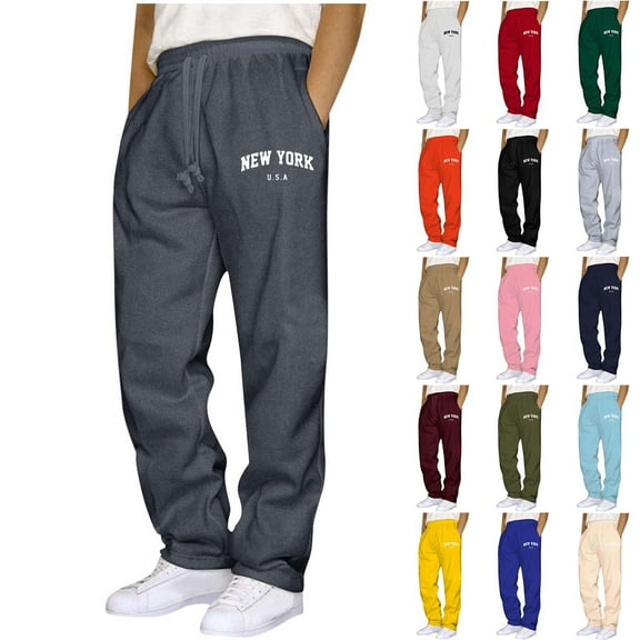 Wiicoznt Mens Sweatpants Athletic Drawstring Waist Wide Leg Joggers Printed Casual Loose Work Out Pants with Pockets