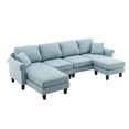thumbnail image 3 of L-Shaped Sectional Sofa with Movable Ottaman, Modern Upholstered Accent Sofa with Armrest and Padded Back Double Extra Wide Chaise Lounge Couch for Living Room Bedroom Apartment, Light Blue, 3 of 7
