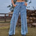 thumbnail image 2 of Pantalones Cargo azules de cintura alta para mujer, peto informal con bolsillos grandes, pantalones vaqueros rectos, ropa de calle de los 90, 2 of 5