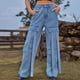 thumbnail image 2 of Pantalones Cargo azules de cintura alta para mujer, peto informal con bolsillos grandes, pantalones vaqueros rectos, ropa de calle de los 90, 2 of 5