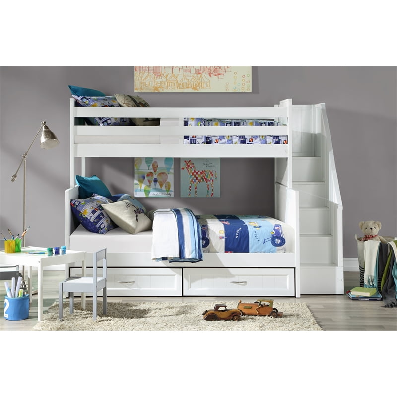 Taylor Bunk Bed Twin over Full with Stairs and Drawers in Arctic White