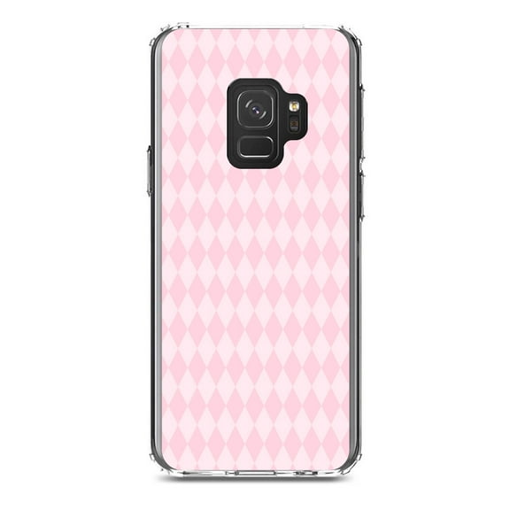 DistinctInk Clear Shockproof Hybrid Case for Samsung Galaxy S9 (5.8" Screen) - TPU Bumper, Acrylic Back, Tempered Glass Screen Protector - Pink Diamond Pattern