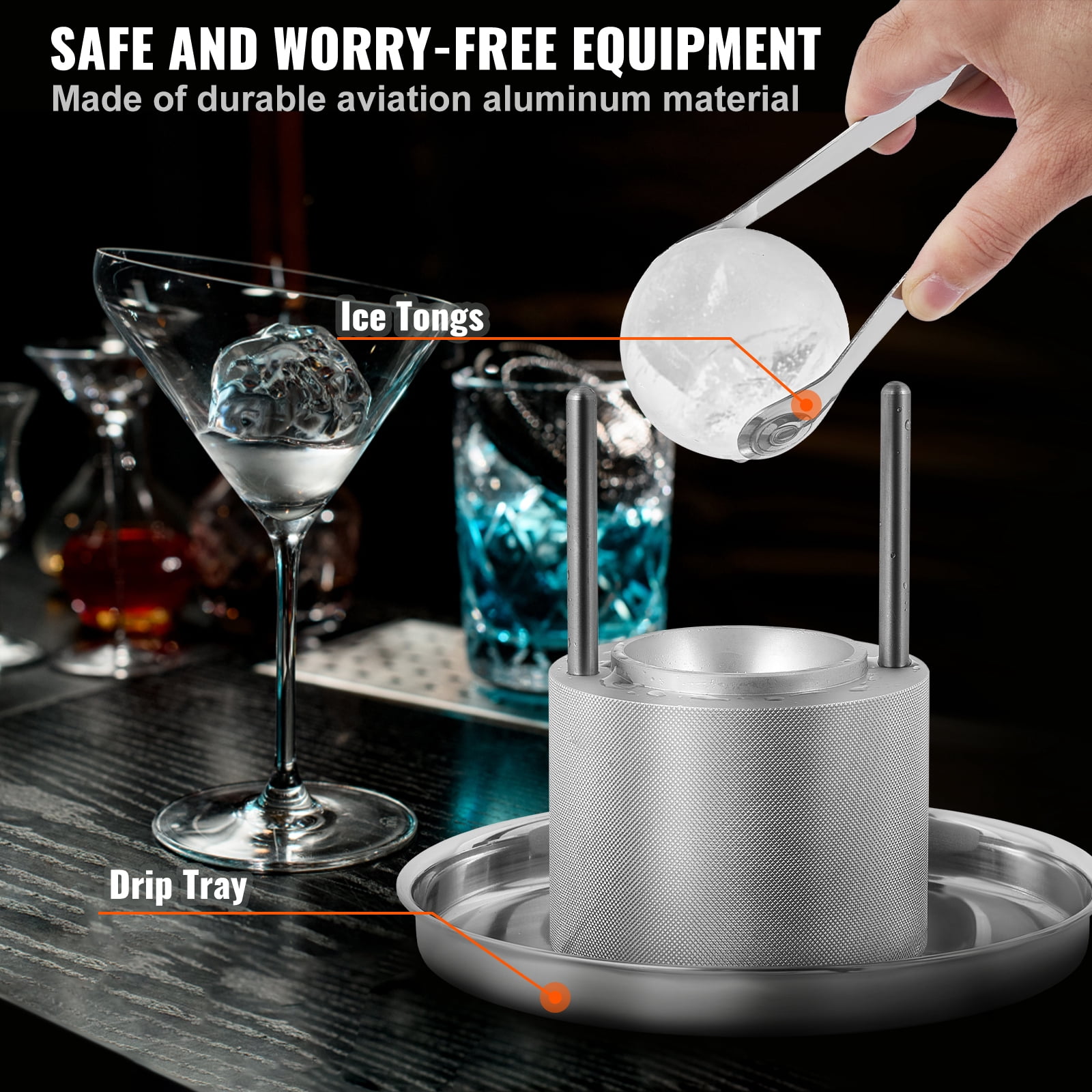 KFFKFF Ice Ball Press Kit Ice Ball Maker Al Alloy 2.4" Clear Sphere Whiskeys Scot