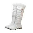 thumbnail image 4 of Women's Knee High Boots Fuzzy Fleece Lined Winter Warm Boots Comfortable Fashion Boots Low Heel Buckle Zipper Boots White 41, 4 of 9