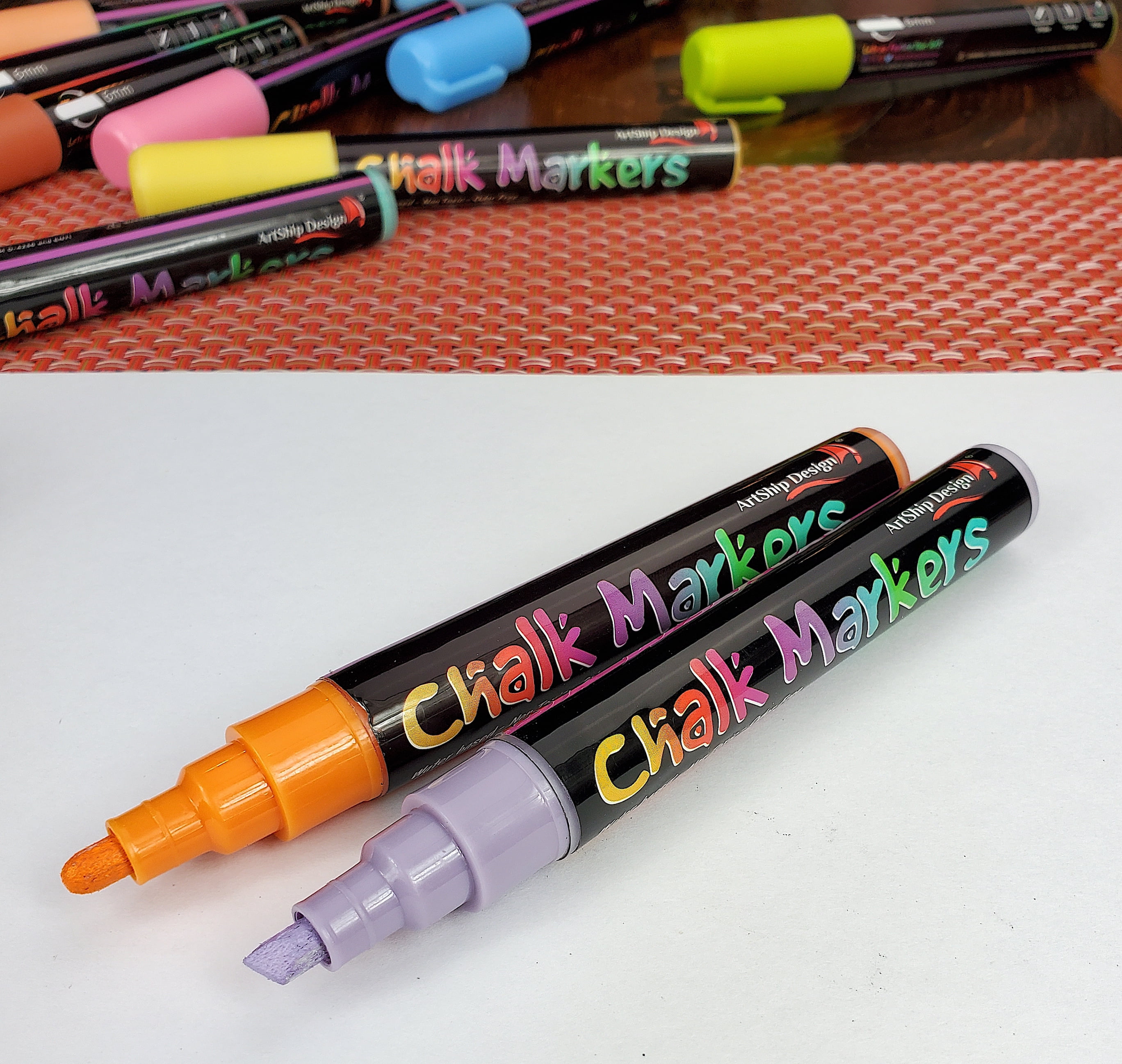 ArtShip Design 12 Earth Tone Chalk Markers Double Pack of Both Fine and Reversible Medium Tip Liquid Chalk Pens Wet Erasable - Menu Boards, GLA