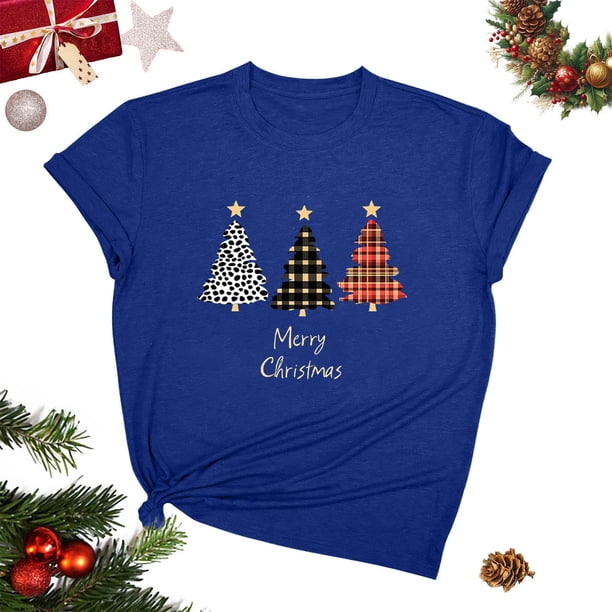 Blusas para las Mujeres Casual, Navidad Impresión Cuello Redondo Blusa de Moda, Fiesta de Fiesta Camiseta Top