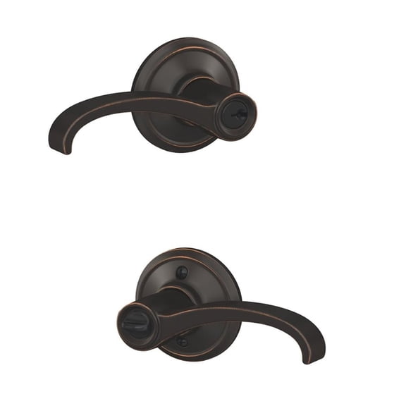 Schlage F51A Wit 716 Geo Whitney Lever with Georgian Trim Keyed Entry Lock, Aged Bronze