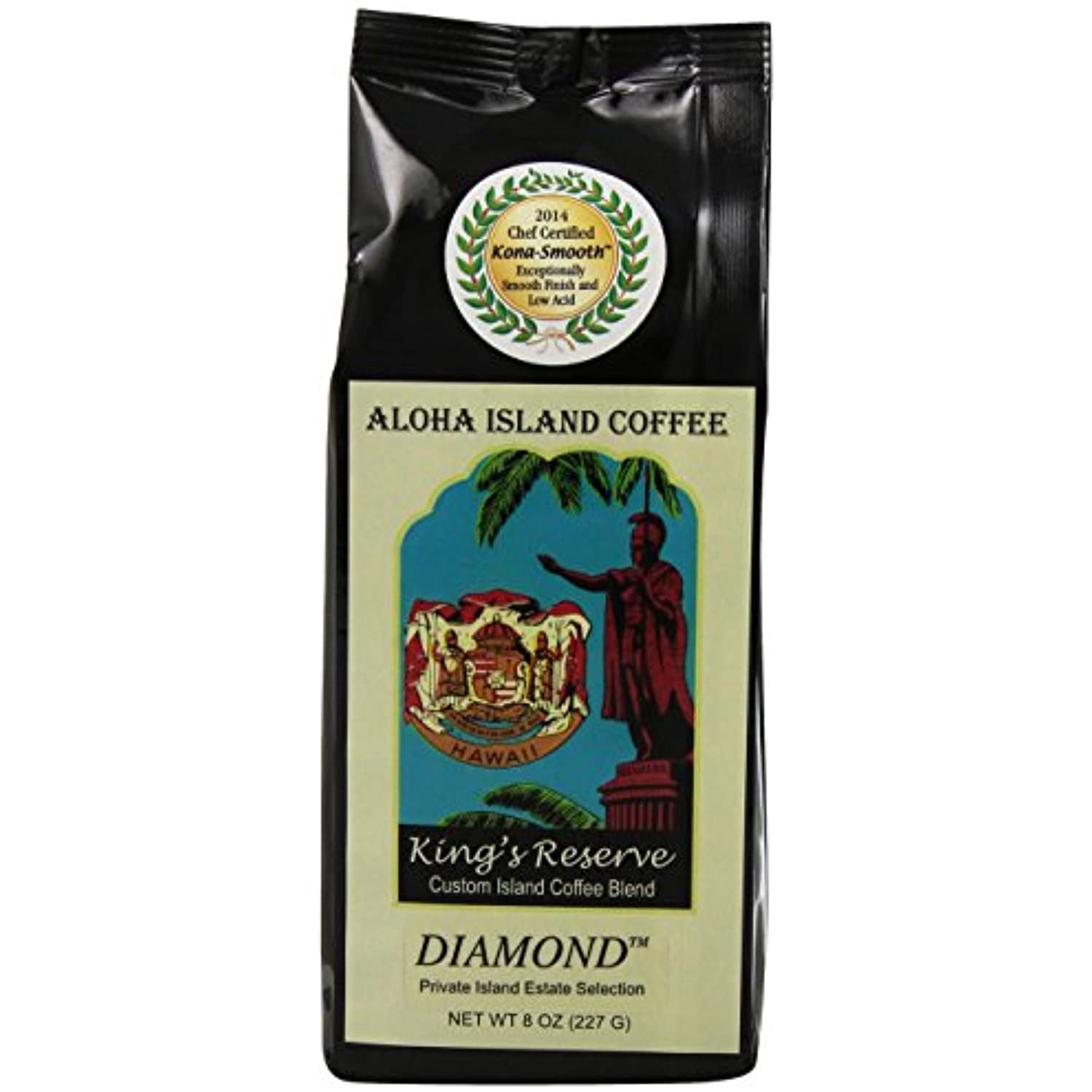 Aloha Island Coffee Diamond Organic 100% Pure Kona Coffee, 8 Oz Ground, 8-Ounces