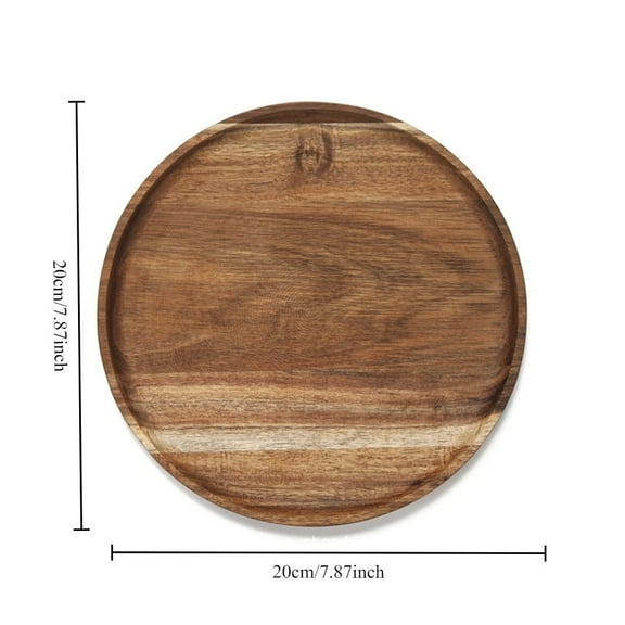 20/25cm Acacia Wood Round Wooden Dinner Tray Easy To Clean, Pizza Salad Tray Fruit Dessert Tray, Snack Tray, Stackable, Reusable