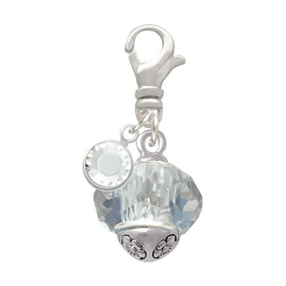 Delight Jewelry Crystal Faceted Glass Spinner - Silvertone Clip on Charm with Clear Crystal Drop