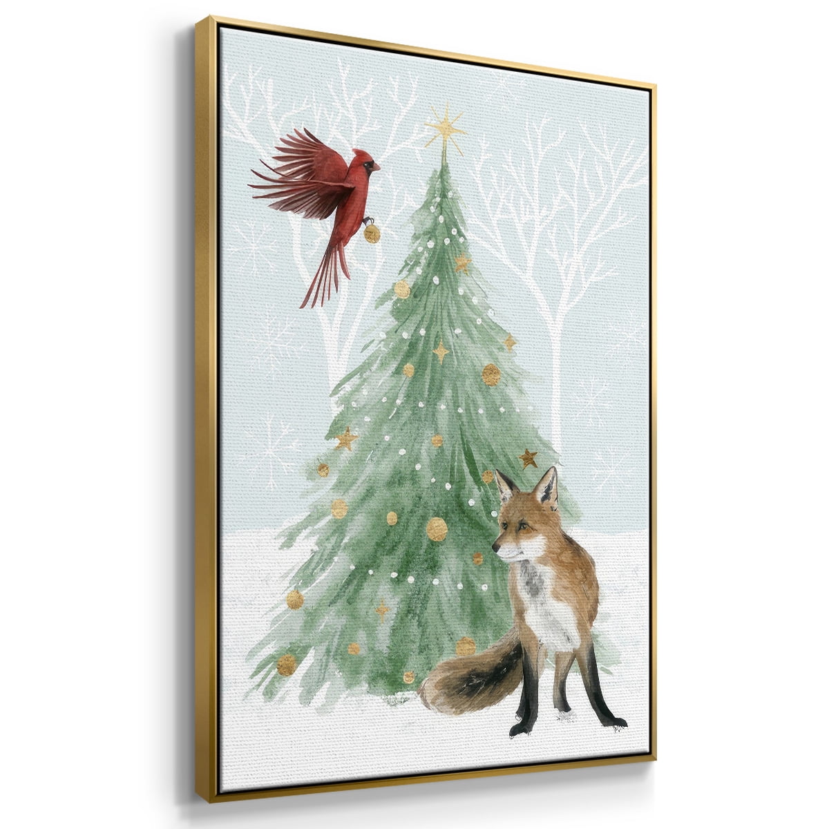 Christmas in the Forest Collection B - Framed Gallery Wrapped Holiday Canvas - 17 x 25 - Gold Frame