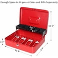 thumbnail image 6 of Large Locking Cash Box with Money Tray, Lock Box with Security Cable Metal Money Box with Key Lock, Red, 6 of 8