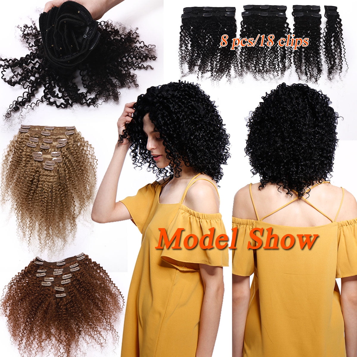 SEGO Kinky Curly Clip in Real Human Hair Extensions Double Weft Remy Full Head Thick Hair Extensions for Women