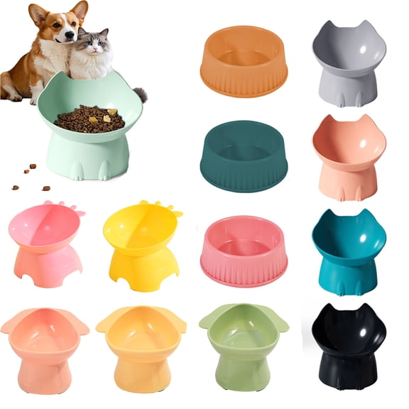 Nkmbld Cat Bowls Elevated, Durable Raised Pet Bowl with Neck Support, Anti-Vomiting and Whisker Friendly, Elevated Tilted Cat Bowl for Food Water