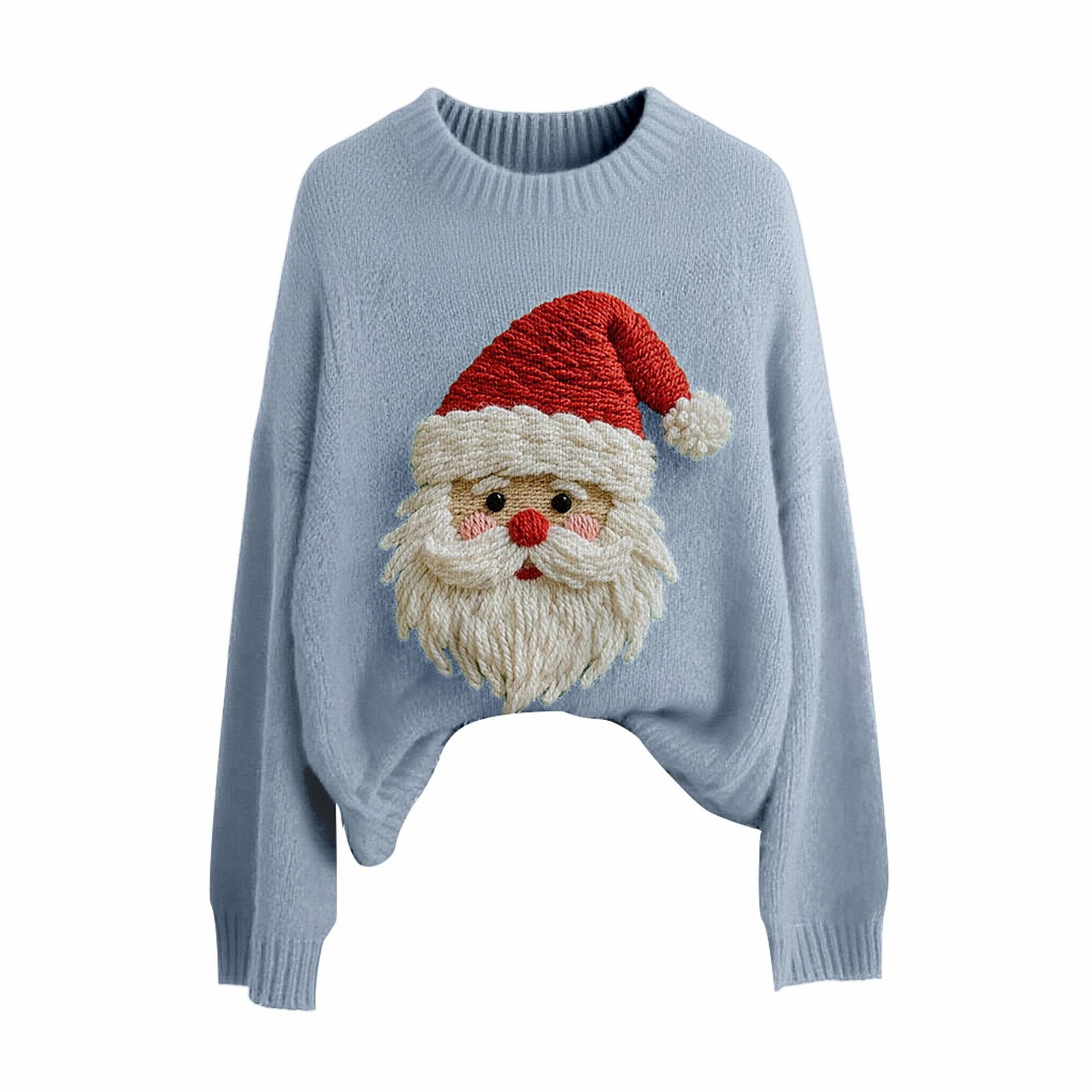 BODOAO Christmas Sweater for Women Retro Cute Santa Claus Graphic Long Sleeve Knitted Crew Neck Xmas Pullover Tops Novelty Funny Creweck Knit Pullover Sweaters Holiday Party Graphic Sweatshirts