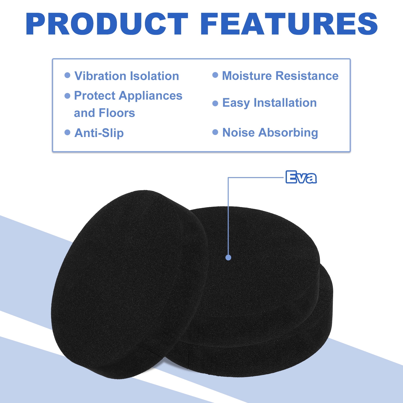 Uxcell 16pcs Anti Vibration Pads for Washing Machine, 3.94'' x 3/4'' Washer Dryer Pedestals Non-Slip and Silent Vibration Isolation Pads Black EVA Support Feet Mat, Round