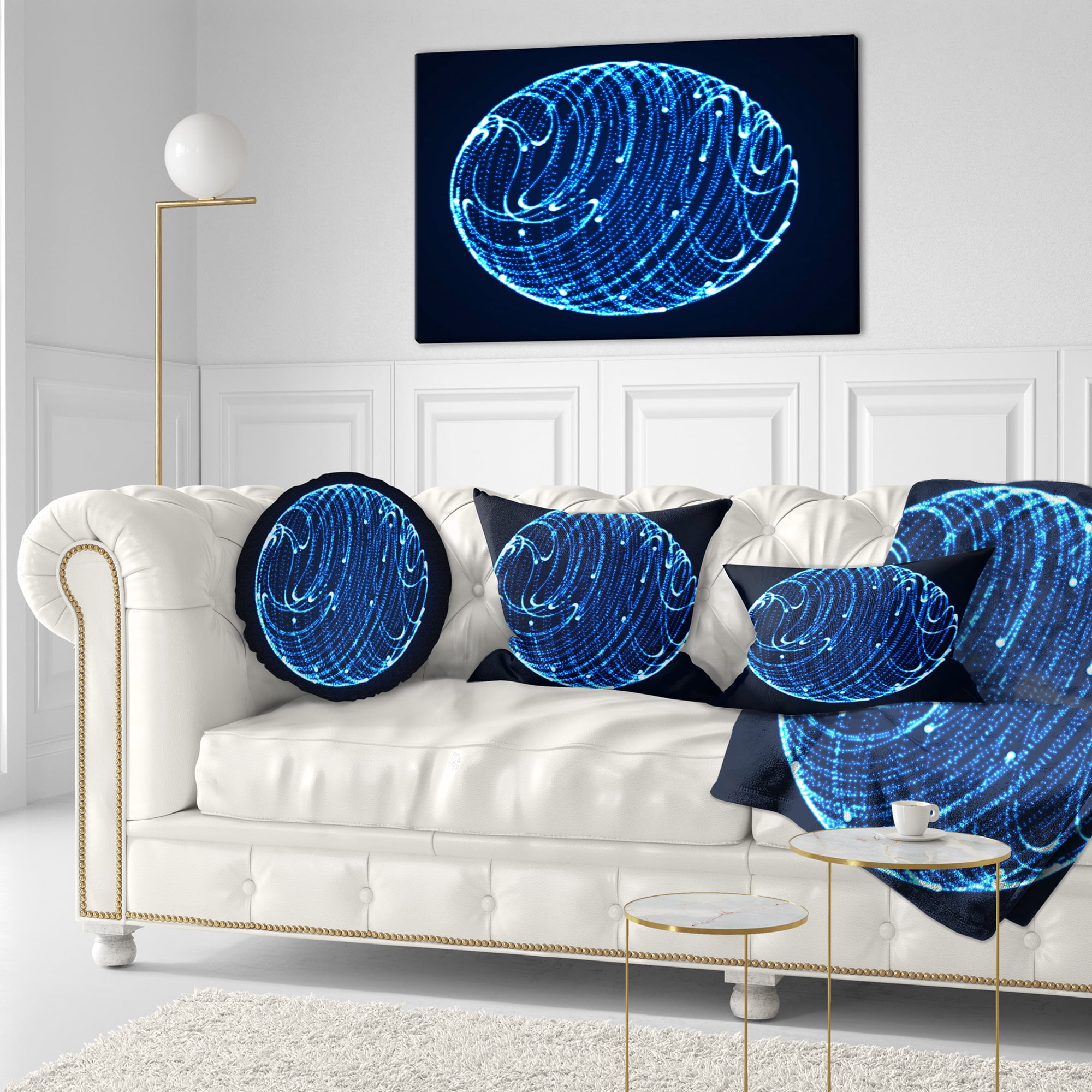 Designart Blue Glowing Particles - Abstract Throw Pillow - 12x20