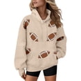 thumbnail image 3 of Football Sweatshirts Women Game Day Baggy Hoodie Fall Tops Plus Size Hooded with Pockets Soft Tunic Tops Long Sleeve Cute Hoodies Basic Tee Mom Shirts Sunday Funday Shirt Pullover Hoodies Gift Beige, 3 of 5
