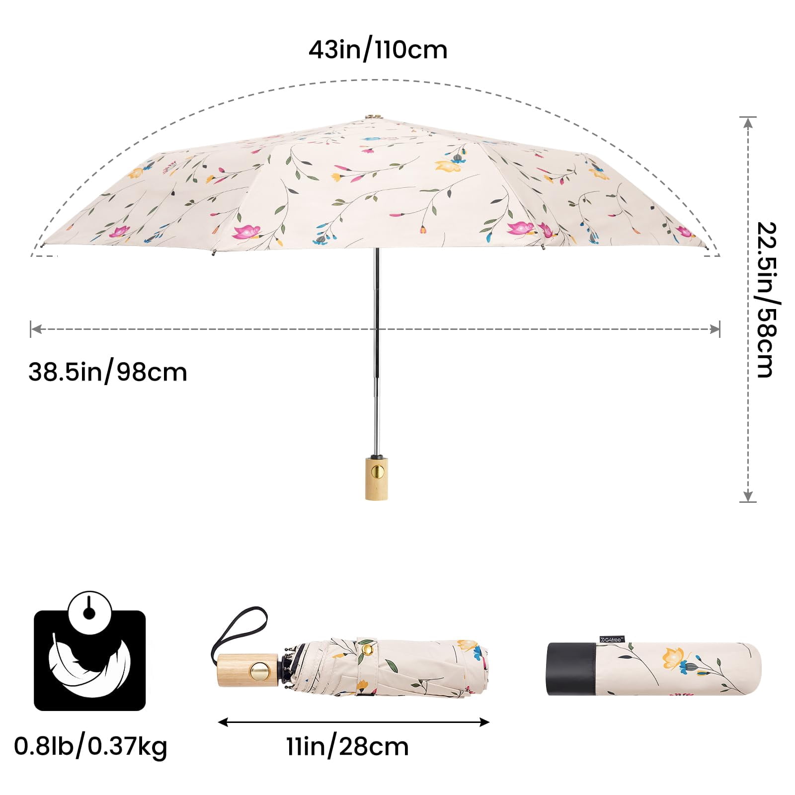 G4Free UPF 50+ UV Protection Travel Sun Umbrella Compact 42 Inch Small UV Blocking SPF Umbrella Auto Open Close